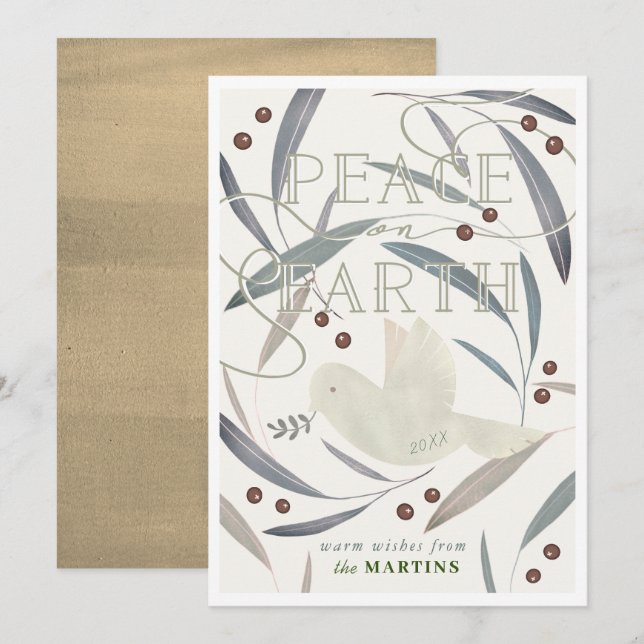 Peace on Earth White Dove Cream Christmas Card (Front/Back)