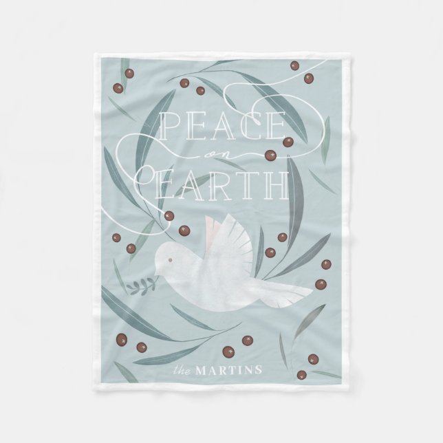 Peace on Earth White Dove Light Blue Holiday Fleece Blanket (Front)