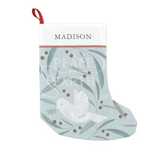 Peace on Earth White Dove Light Blue Holiday Small Christmas Stocking