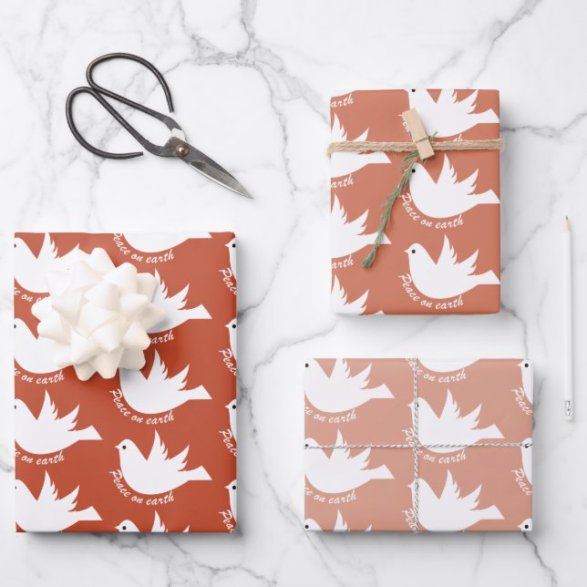 Peace on Earth white dove terracotta Christmas Wrapping Paper Sheets (Front)