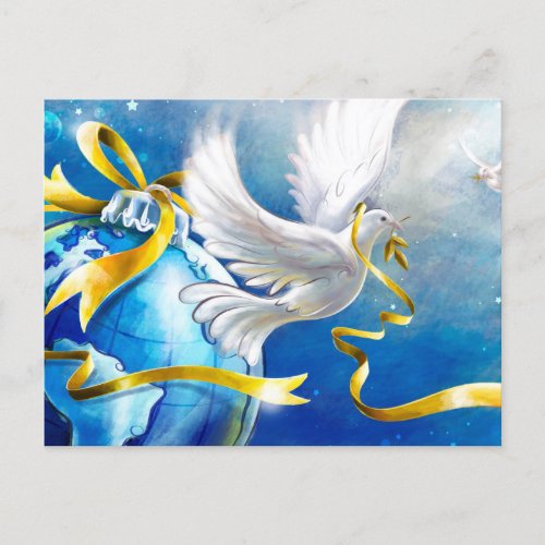 Peace on Earth White Doves Watercolor Postcard