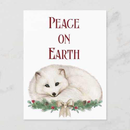 Peace on Earth White Fox Holiday   Postcard