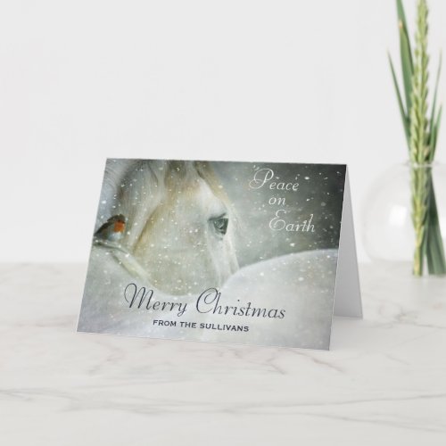 Peace on Earth White Horse in Winter Card