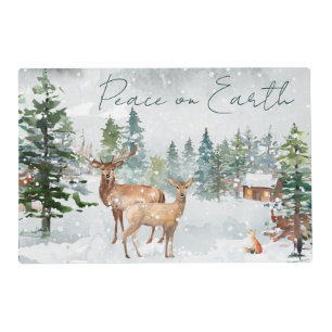 Peace On Earth Winter Forest Animals Christmas Placemat