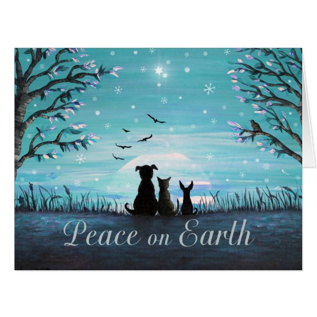 Peace on Earth Winter Sunset Holiday Greeting Card (Front Horizontal)