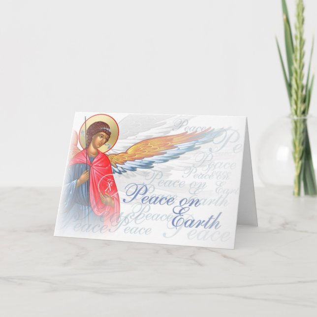 "Peace on Earth" with Angel and Nativity scene Holiday Card (Front)