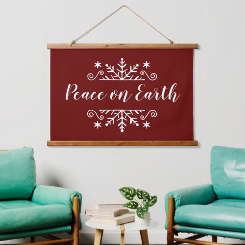 Peace on earth with snowflake   hanging tapestry