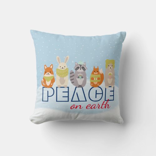 Peace on Earth Woodland Animals Throw Pillow