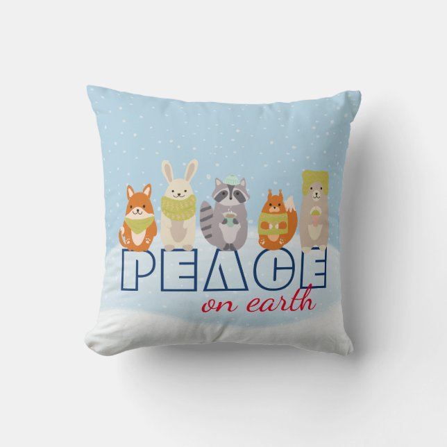 Peace on Earth Woodland Animals Throw Pillow (Front)