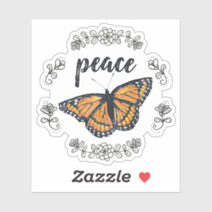 Peace Orange Butterfly and Flower Wreath Sticker