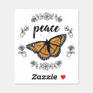 Peace Orange Butterfly and Flower Wreath Sticker