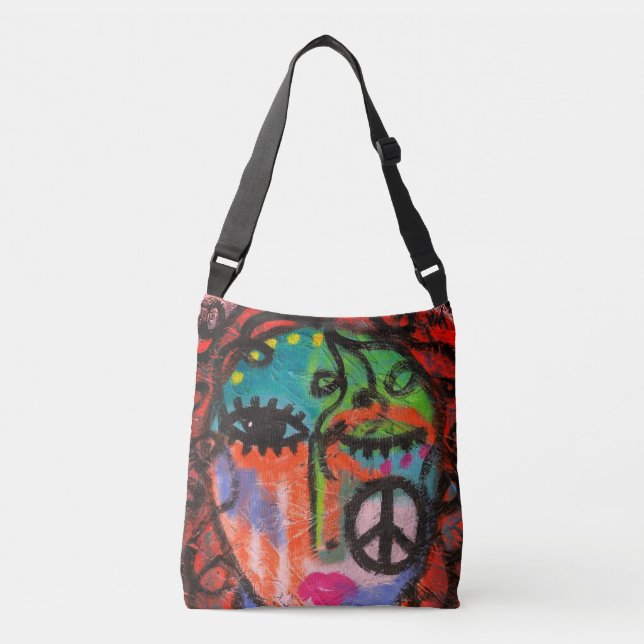 Peace Original Abstract Art Crossbody Bag (Front)