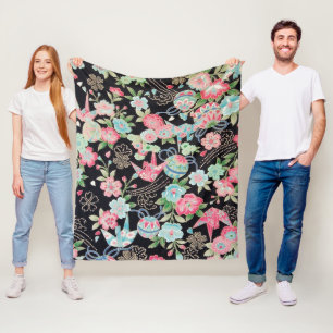 Peace Orizuru and Flower, Japanese Design Fleece Blanket