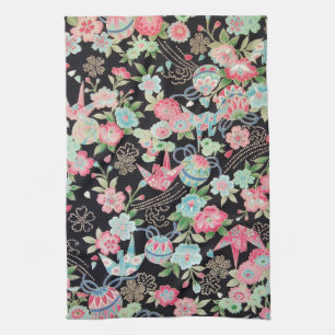 Peace Orizuru and Flower, Japanese Design Kitchen Towel