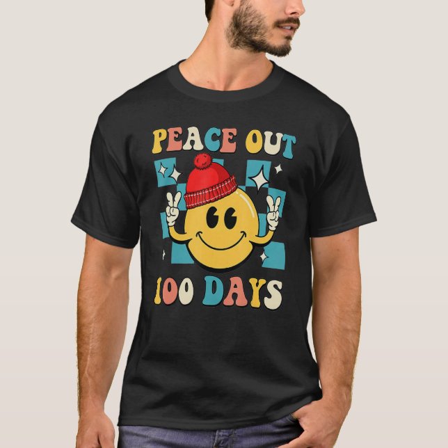 Peace Out 100 Days Of School Smile Face Retro Groo T-Shirt (Front)