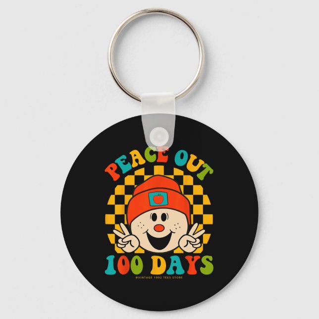 Peace Out 100 Days Of School Teacher Student Eyes  Keychain (Front)