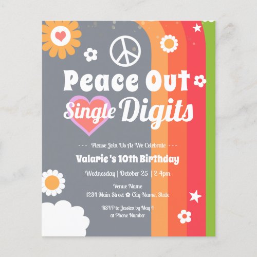 Peace out 10th Birthday Invitations Paper Sheet