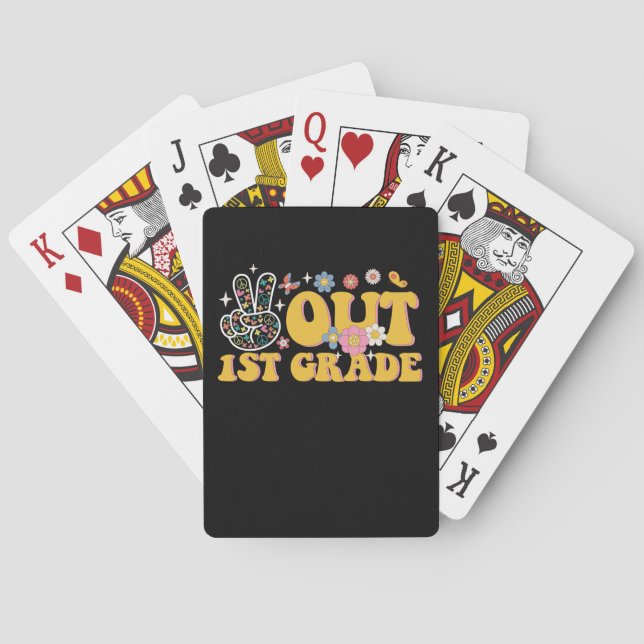 Peace Out 1st Grade Groovy Last Day Of School Poker Cards (Back)