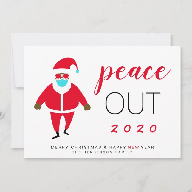 Peace Out 2020 Black Santa in Mask Funny Christmas Holiday Card (Front)