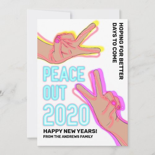 Peace Out 2020 Color Neon Lights Happy New Years Holiday Card