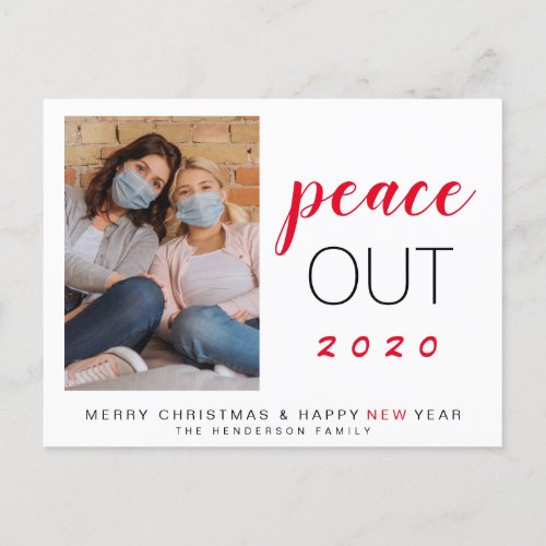 Peace Out 2020 Family Photo Christmas New Year Holiday Postcard