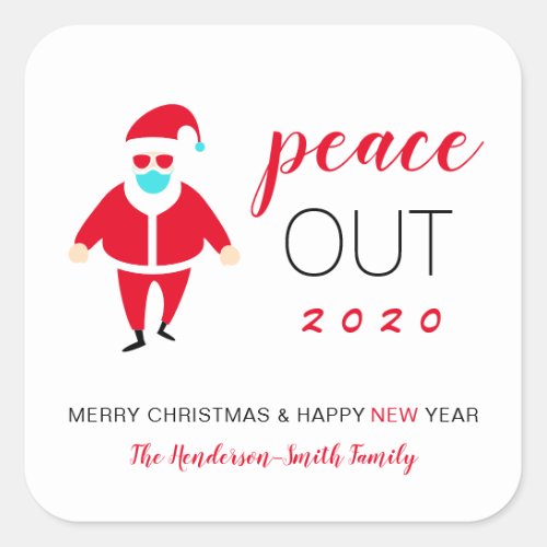 Peace Out 2020 Funny Santa Mask Christmas Holiday Square Sticker