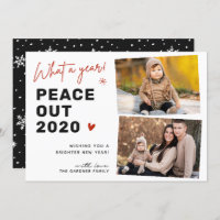 Peace Out 2020 Happy New Year 2 Photo Holiday Card