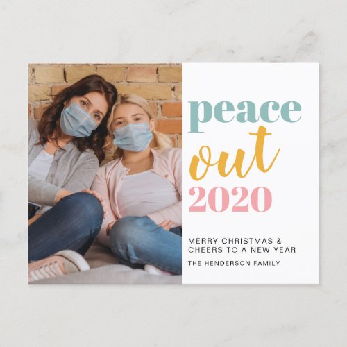 Peace Out 2020 Modern Photo Christmas New Years Holiday Postcard