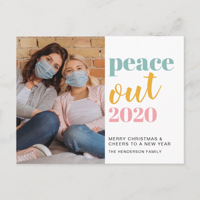 Peace Out 2020 Modern Photo Christmas New Years Holiday Postcard (Front)