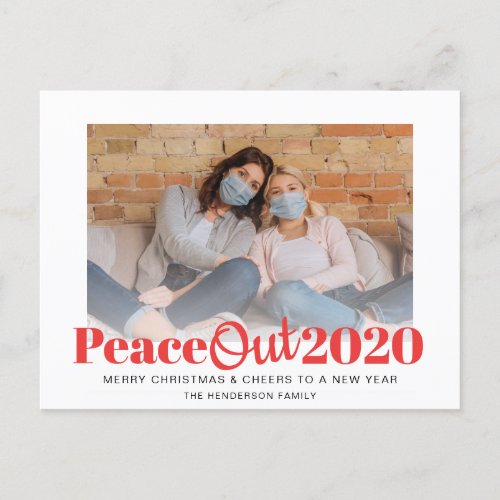 Peace Out 2020 Photo Funny Red Christmas New Year Holiday Postcard
