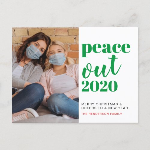 Peace Out 2020 Photo Green Christmas New Year Holiday Postcard