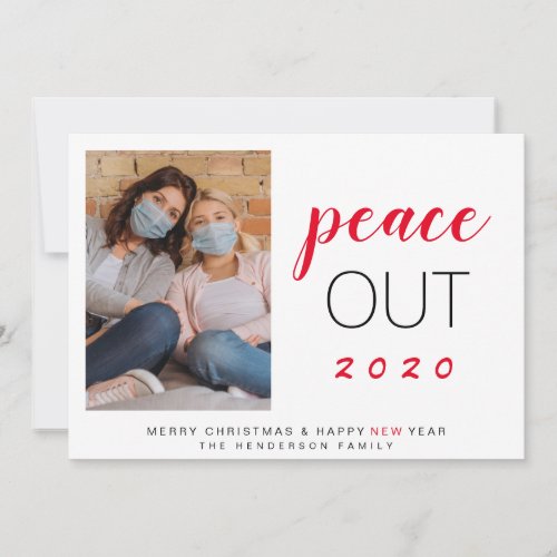 Peace Out 2020 Photo Happy New Year Christmas Holiday Card