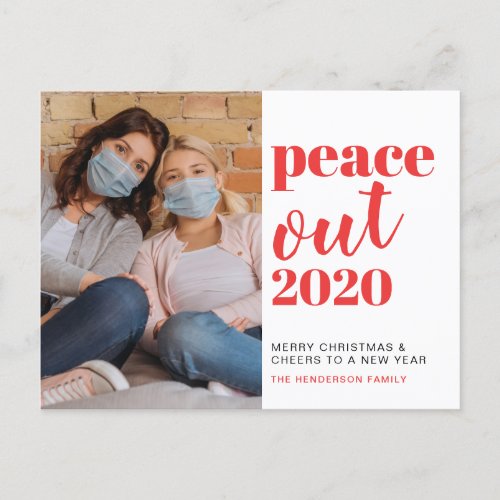 Peace Out 2020 Photo Red Modern Christmas New Year Holiday Postcard