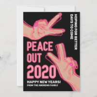 Peace Out 2020 Pink Neon Lights Happy New Years Holiday Card