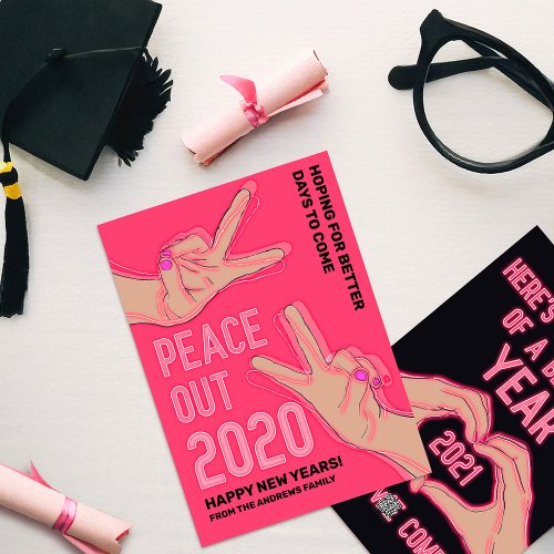Peace Out 2020 Pink Neon Lights Happy New Years Holiday Card