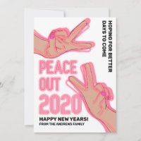 Peace Out 2020 Pink Neon Lights Happy New Years Holiday Card