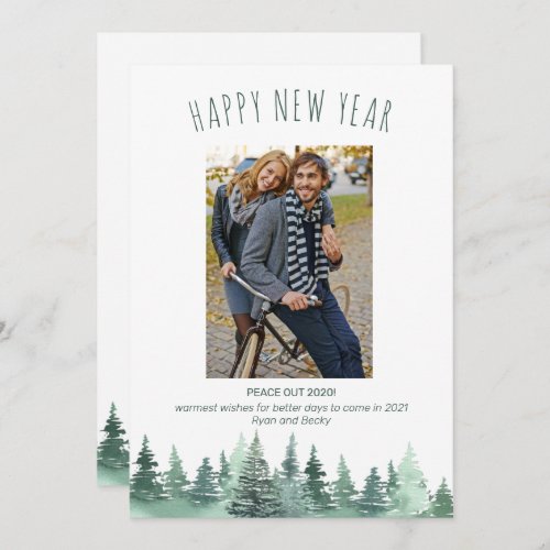 Peace Out 2021 Forest Border Happy New Year Holiday Card