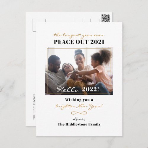 Peace Out 2021 New Year Hand Lettered Family Photo Holiday Postcard