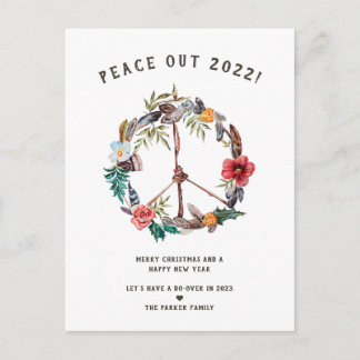 Peace Out 2022 | Boho Floral New Year's Wreath Postcard