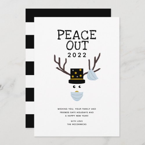 Peace Out 2022 Funny New Years Face Mask Reindeer Holiday Card