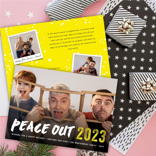 Peace Out 2023 Bold Brush Typography Modern Photo Holiday Card