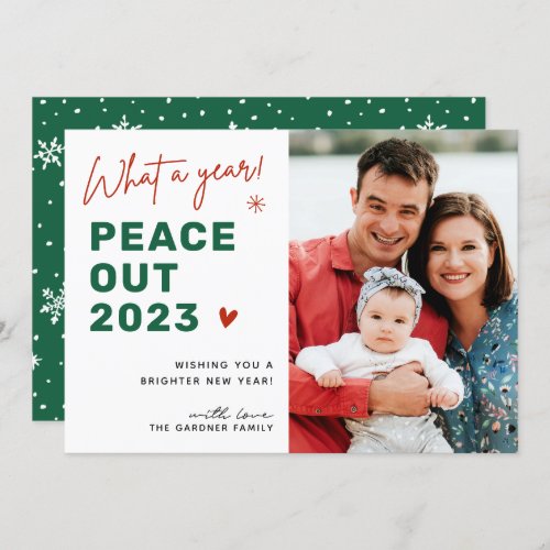 Peace Out 2023 Festive Farewell Photo Holiday Card