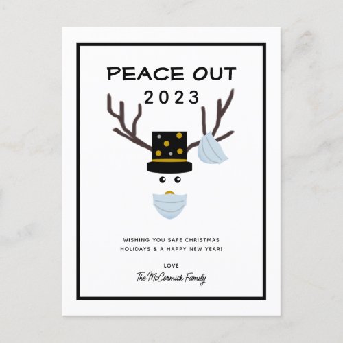 Peace Out 2023 Funny Christmas Reindeer New Year Holiday Postcard