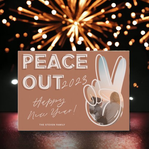 Peace out 2023 Happy New Year photo terracotta Holiday Card