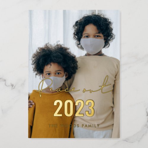 Peace out 2023 minimalist photo foil holiday card