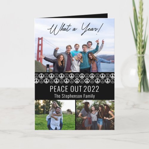 Peace Out 2023 What A Year 3 Photo Collage _ Black Holiday Card