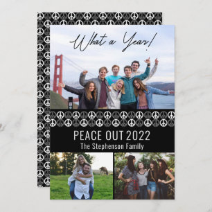 Peace Out 2023 What A Year 3 Photo Collage - Black Holiday Card