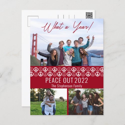 Peace Out 2023 What A Year 3 Photo Collage _ Red Holiday Postcard