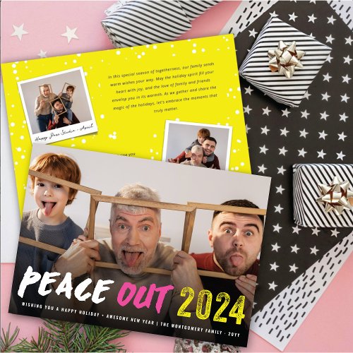 Peace Out 2024 Bold Brush Typography Modern Photo Holiday Card