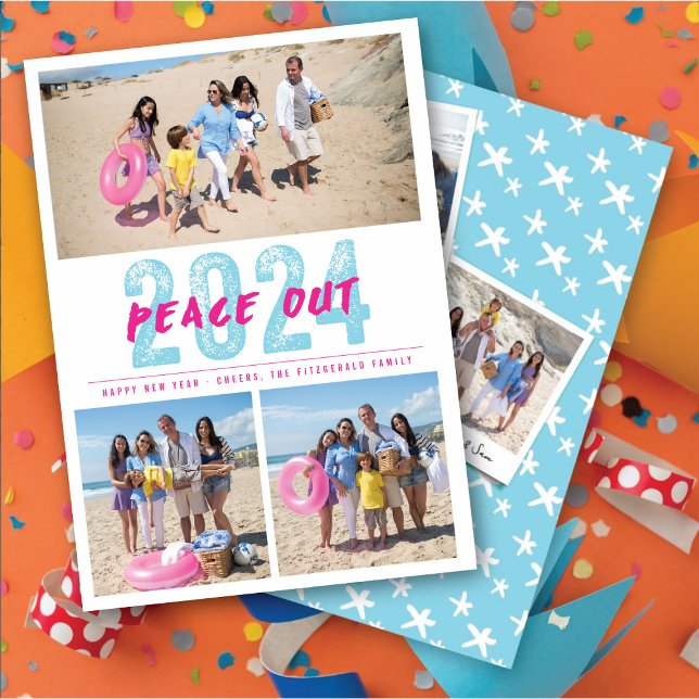 Peace Out 2024 Modern Typography 3 Photo Collage Holiday Card (Peace Out 2024 Modern Typography 3 Photo Collage Holiday Card @ fat_fa_tin)